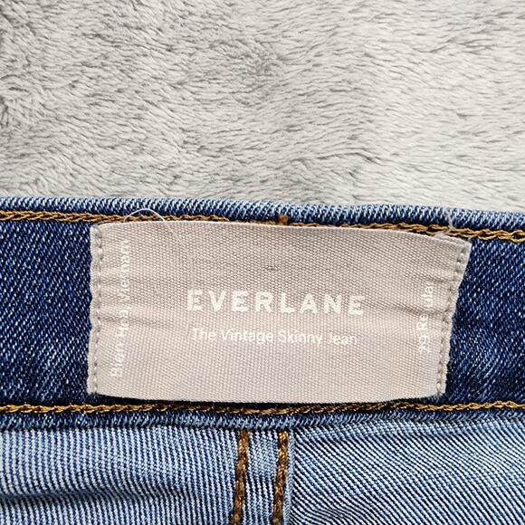 Everlane Jeans Womens 29 Blue The Vintage Skinny Jean Button Fly Raw Hem Stretch - Picture 8 of 15